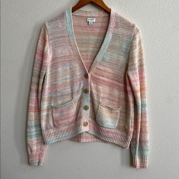 J. Crew Sweaters - J.Crew Cotton Buttoned Front V-Neck Cardigan Sweater Rainbow/Pastel Knit Size M